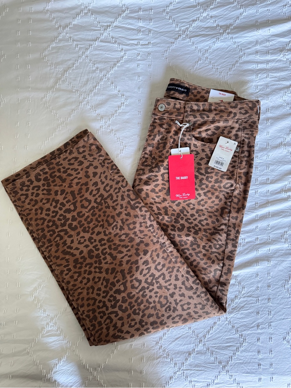 NWT Lucky Brand The Baggy Leopard Print Jeans 10/30 Brown Animal Print - Picture 8 of 13